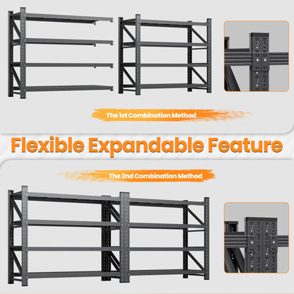 68”W Garage Shelving Units, 8000LBS Storage Shelves Heavy Duty, 24" Deep Metal Shelving Rack, 4 Tier Tall Steel Industrial Shelving , Adjustable Standing Shelf for Warehouse / Shop 68"W x 24"D x 64"H