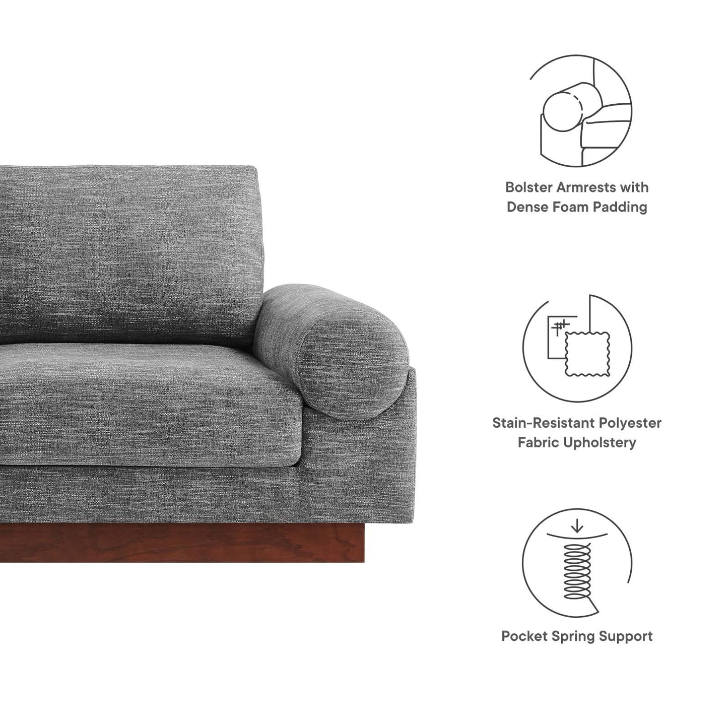 Modway EEI-6401-GRY Oasis Upholstered Fabric Sofa, Gray