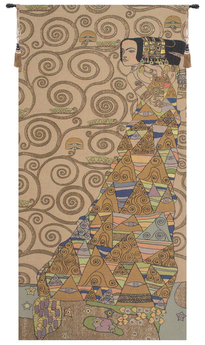 Charlotte Home Furnishings Inc. L’Attente Klimt A Droite Clair French Tapestry Wall Hanging 38 X 18 Inch Viscose Cotton And Polyester Blend Wall Art Perfect For Wall Decor By Gustav Klimt