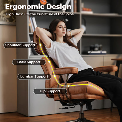 ovios Ergonomic Office Chair, High Back Faux Leather Executive Chairs with Thick Cushion, Comfy Mid-Century Modern Swivel Rolling Computer Armchair (Brown, Suede Leather)