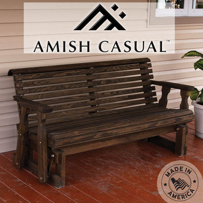 Amish Heavy Duty 800 Lb Roll Back Pressure Treated Porch Glider (4 Foot, Dark Walnut Stain)