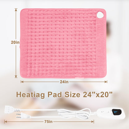 Heating Pad,Electric Heating Pads for Back,Neck,Abdomen,Moist Heating Pad for Shoulder,Knee,Arms,Legs,Dry/Moist Heat & Auto Shut Off,Birthday Gifts for Men and Women(Light Gray, 24''×12'')