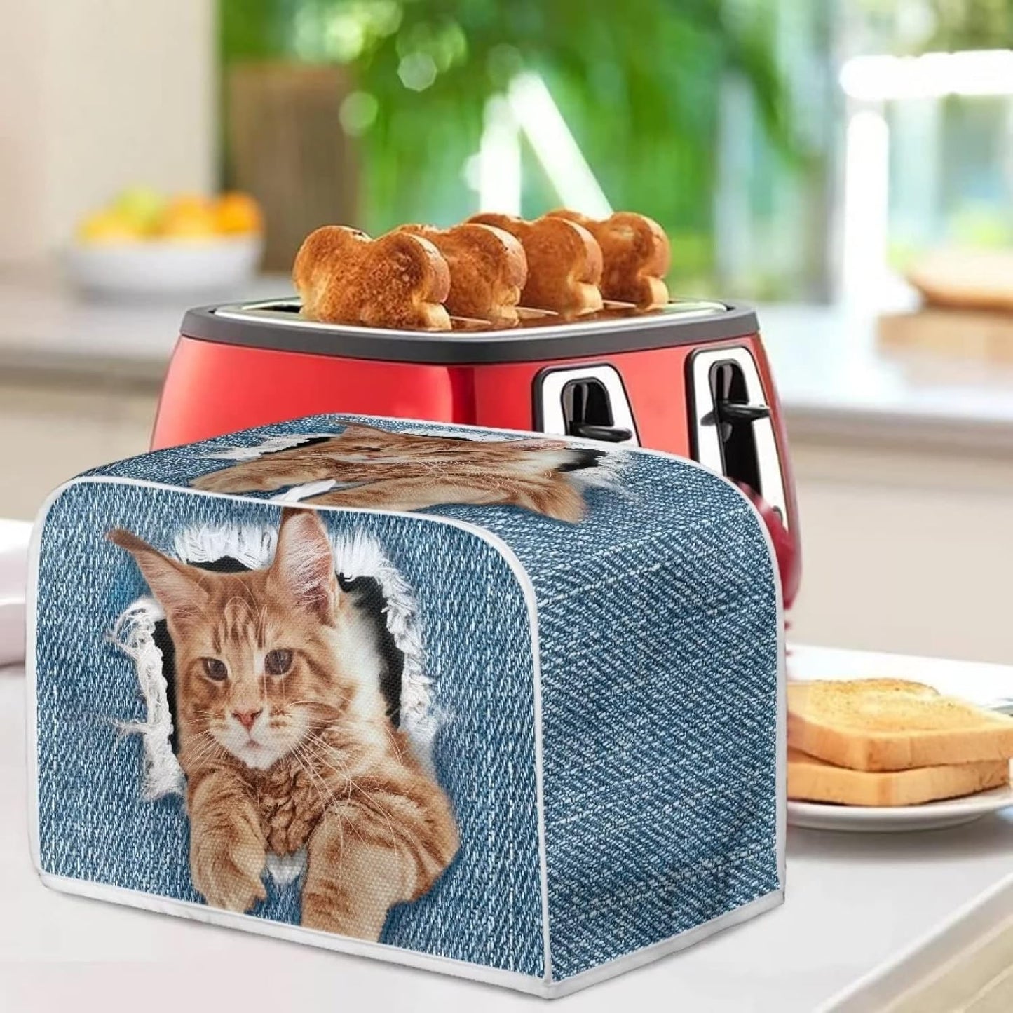 chaqlin Novelty Toaster Oven Cover, 4 Slice Wide Slot Decorative Bread Maker Bag with Cat Design