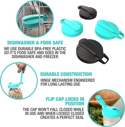 Masontops Multi Top - 2PK, Small Mouth Mason Jar Lids with Pour Spout and Flip Cap, Jar Not Included