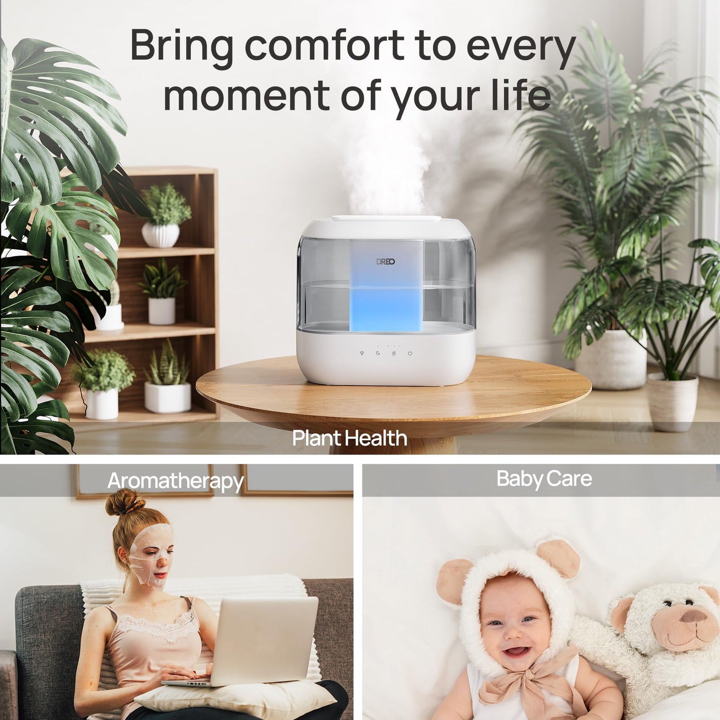 Dreo Humidifiers for Bedroom, 4L Top Fill for Large Room, 36H Runtime, 28 dB Quiet Supersized Cool Mist Air Humidifier for Baby Nursery, Plants, Indoor, Night Light, Easy to Clean & Fill