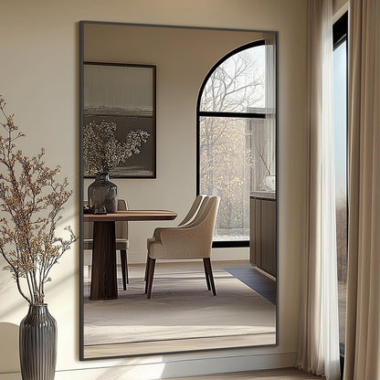 Mirrorons 76"x44" Oversized Black Full Length Mirror, Floor Standing or Wall Mounted with Hanging Kit, Shatterproof Tempered Glass Mirror for Living Room, Bedroom, Dressing Room, Gym