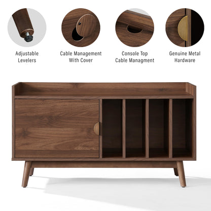 Crosley Furniture Skylar Mid-Century Record Player Cabinet with Vinyl Storage, Turntable Stand for Records, Walnut