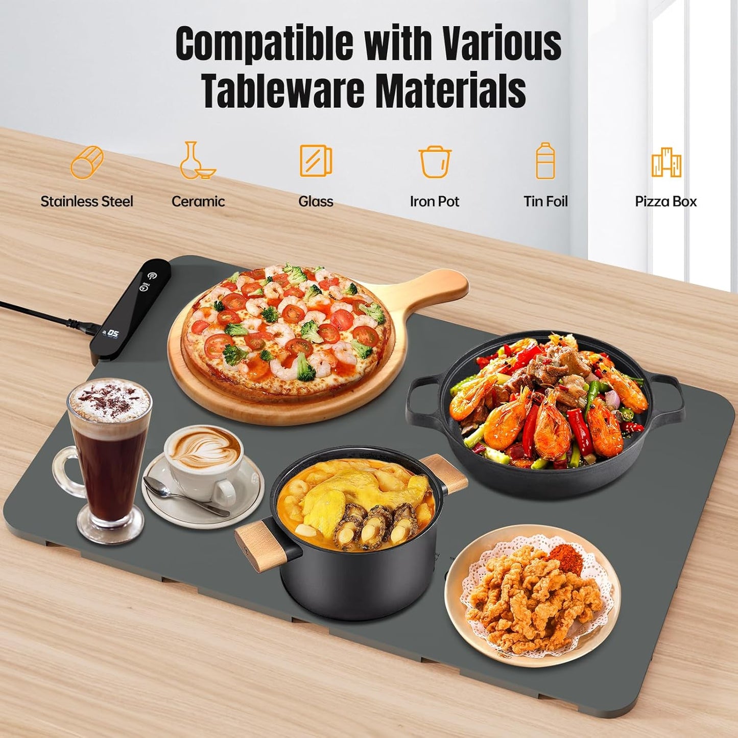 5 6 Setting Electric Warming Tray, Rollable Food Warming Mat with Temperature Timer Warming Tray Food Warmer Versatile
