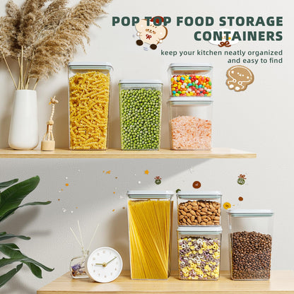 Tourdeus 8 Pack Airtight Food Storage Containers with Lids, Pop Top Pantry Organizer Set, BPA-Free Clear Stackable Kitchen Containers with Measurement Marks for Cereal, Flour, Sugar, Pasta, Snacks