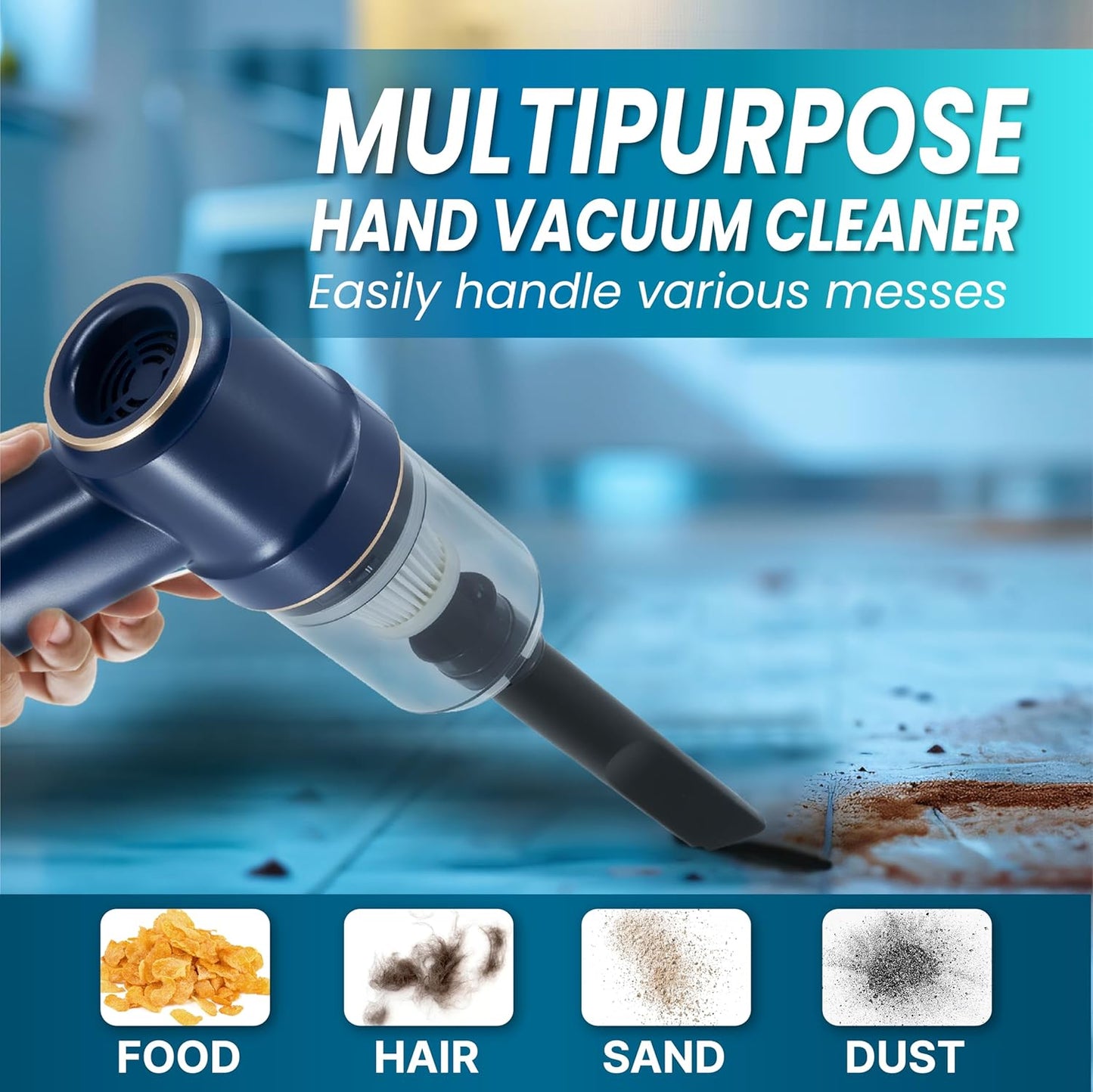 ELI Productions Handheld Vacuum Cordless, 120W Multi-Nozzles Pet Vacuum Cleaner with LED Light