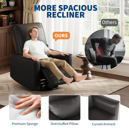 GarveeHome Recliner Chair, 360° Swivel Rocker Glider Nursery Chair with Padded Armrest and Deep Seat, PU Leather Upholstered Reclining Sofa Chair for Living Room, Bedroom and Nursery (Charcoal)