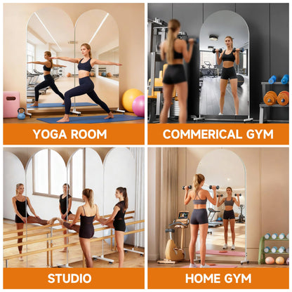 Hasipu 67" x 40" Arched Rolling Home Gym Mirror with Wheels, 360° Swivel Body Mirror with HD Tempered Glass, Large Floor Mirror for Yoga Room, Dance Studio, Bedroom & Home Gym