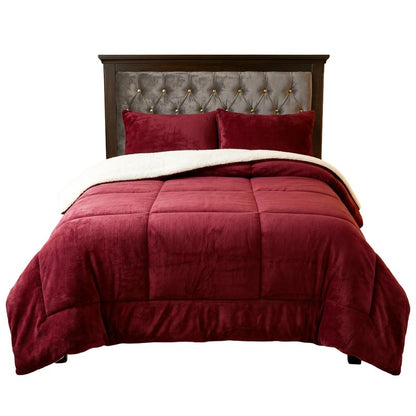 Lavish Home 3 Piece Sherpa/Fleece Comforter Set, King, Burgandy