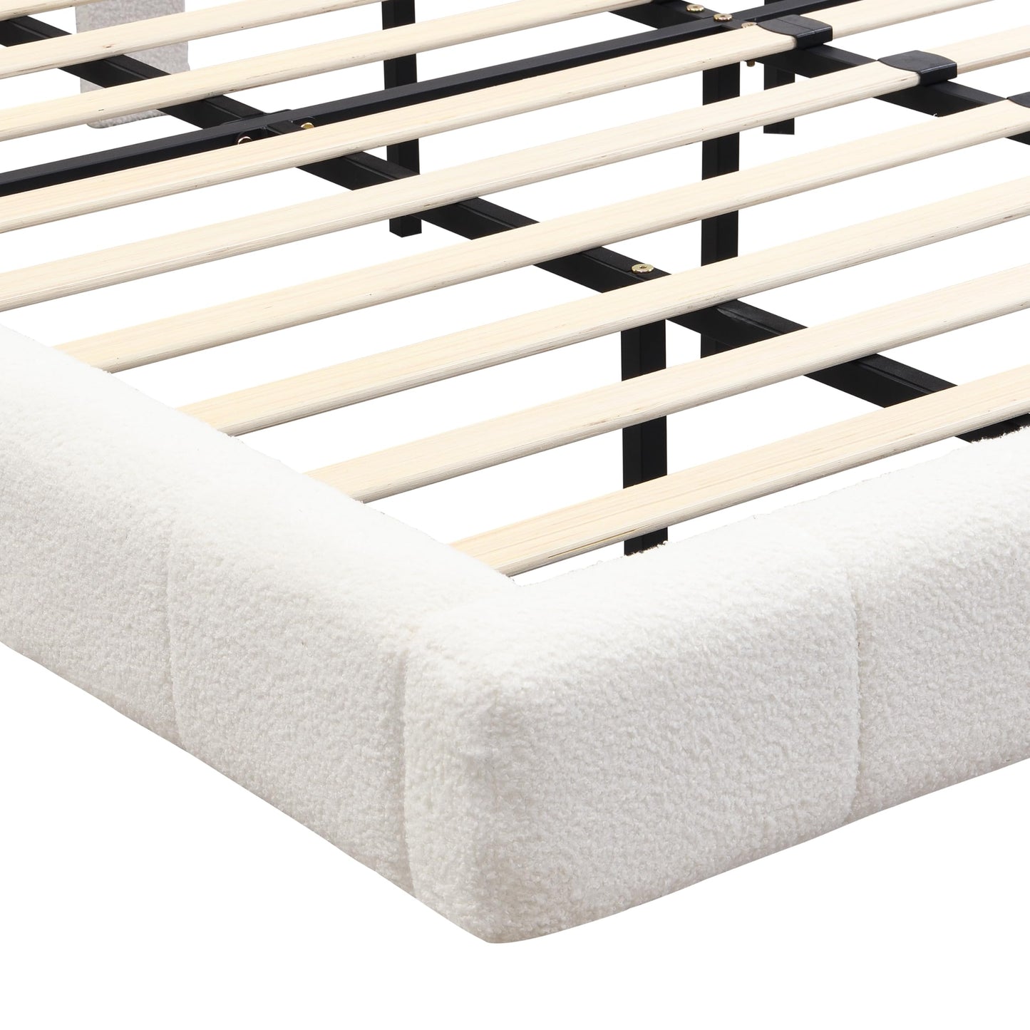 Christopher Knight Home Borden Floating Bed Frame Queen Size with Lights, Boucle Queen Size Platform Bed Frame with Headboard, Modern Floating Queen Bed Frame,No Box Spring Needed,Easy Assembly, White