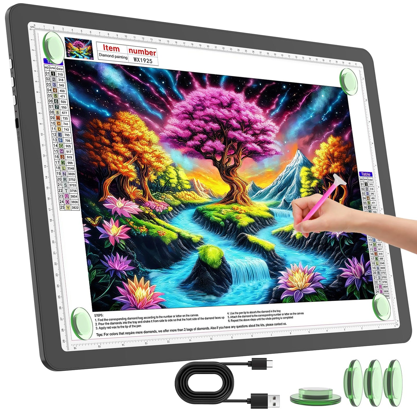 TOHETO Rechargeable A3 Light Pad for Diamond Painting, Ultra Bright Tracing Light Box for Drawing, Wireless Lightbox for Tracing and Drawing, Cordless Diamond Art Light Board for Sketching (Black)