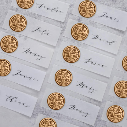 UNIQOOO Wax Seal Stickers - 3D Floral Wedding Invitation Envelope Seal Sticker, 50 Pcs Self- Adhesive Flower Antique Gold Stickers, Perfect for Invitation, Christmas, Gift Wrapping