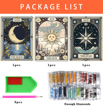 Axquilon 3 Pack Diamond Art Kits for Adults, Tarot Diamond Painting Kits for Adults Beginner, DIY 5D Full Drill Gem Art for Home Wall Decor 12x16 inch