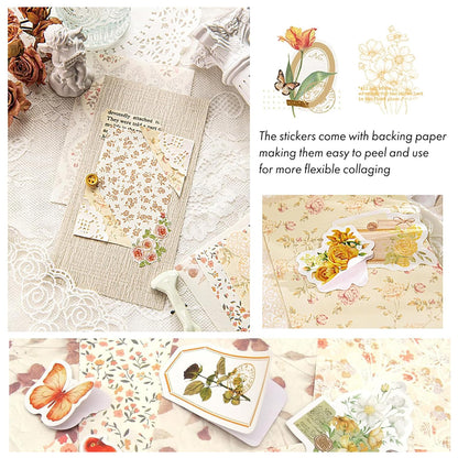 Wmhanler 400 Sheets Scrapbook Papers Journaling Stickers Scrapbooking Supplies Kit Junk Journal Supplies Decorative Craft Stickers for Planner, Bullet Journal Collage Card Embellishment Retro Crafts