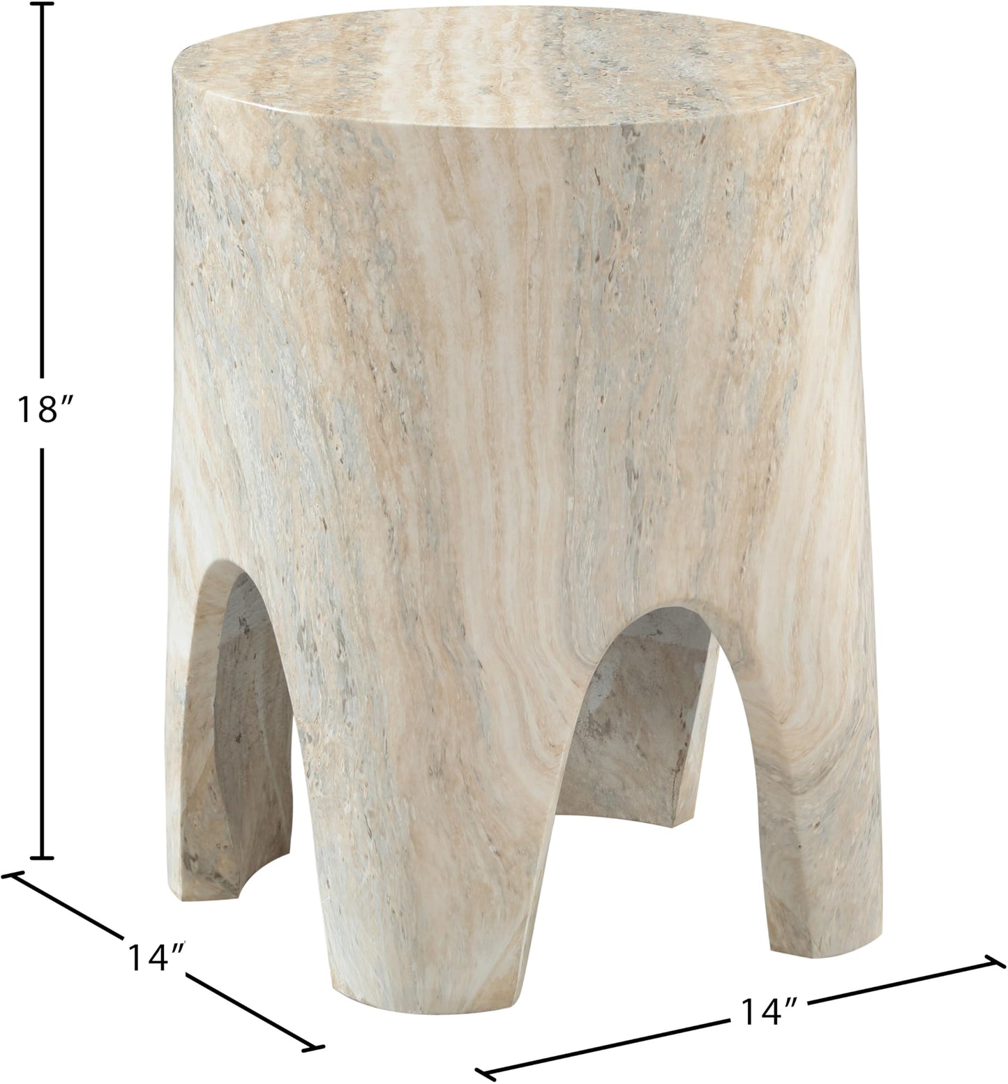 Meridian Furniture 99054Travertine-ET Foligno Collection Art Deco Indoor/Outdoor Concrete End Table with Travertine Finish, 14" W x 14" D x 18" H, Travertine