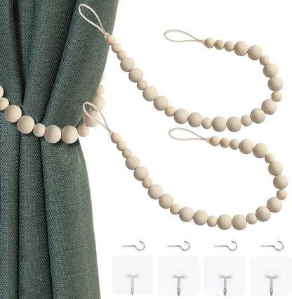 2 Color,2) OCIOLI Pieces of Wood Bead Curtain Tieback Boho Curtain Tiebacks Curtain Holdbacks for Wall Curtain Ties