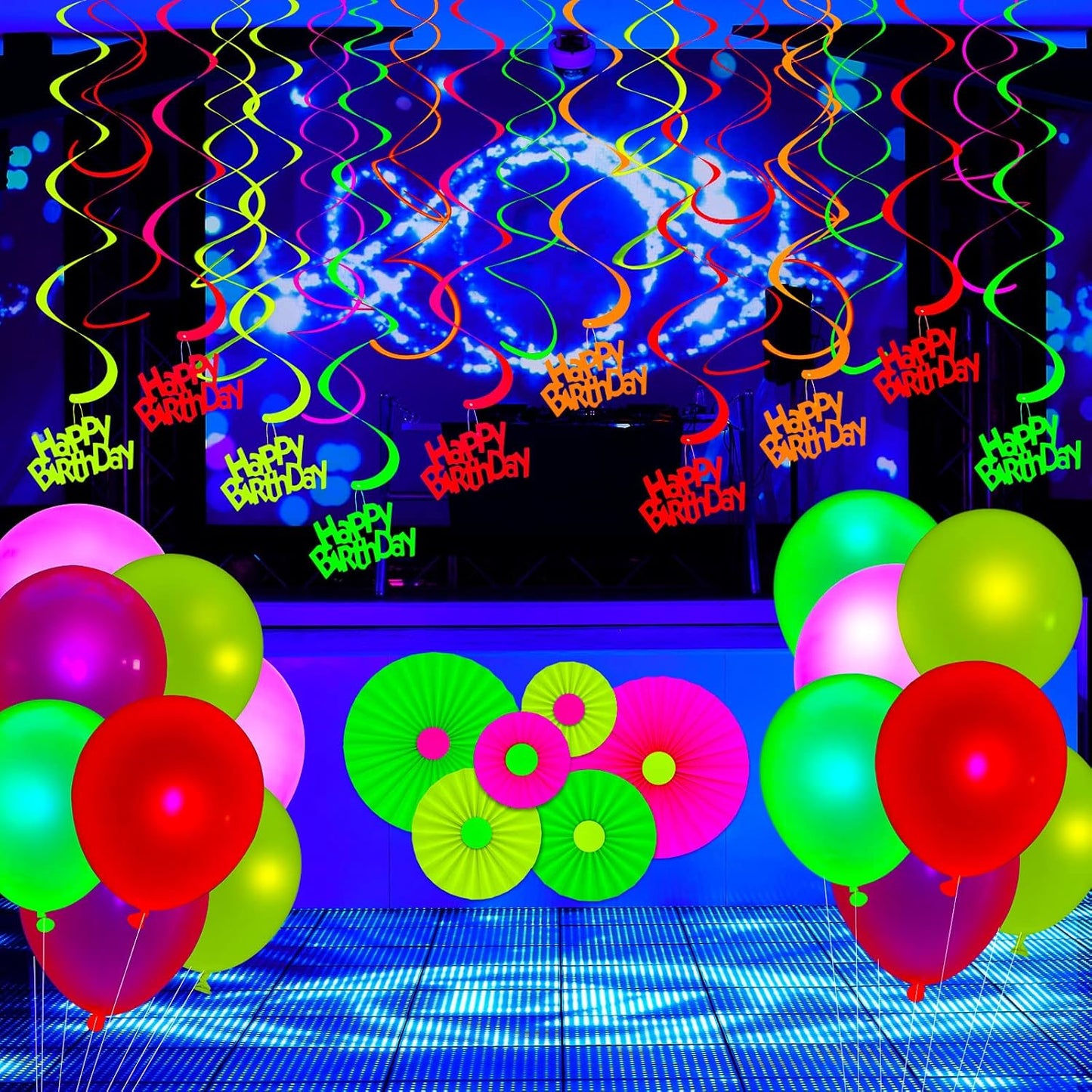 Sumind Neon Party Supplies, Glow in the Dark Balloons and Streamers for Adult Party Decorations