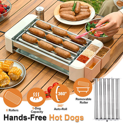 Electric Hot Dog Roller 6 Rollers - 3 in 1 Indoor Grills Portable with Non-stick & Smokeless Removable Grill & BBQ Griddle Plate,Stainless Sausage Grill Cooker Machine, for Family party Use