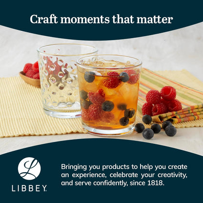 Libbey Awa Tumbler and Rock Glasses Set - Elegant Polka Dot Drinking Glasses, 16 All Purpose Cups for Events