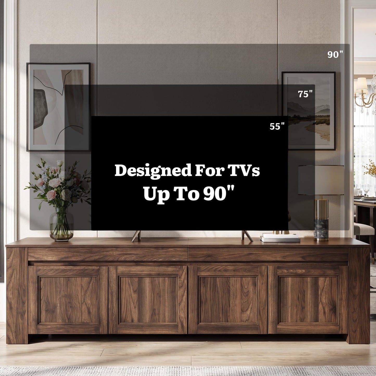 YITAHOME 80 inch TV Stand for up to 90 inch TVs, Farmhouse Entertainment Center with Storage Doors and Shelves, Media Console Table with Cable Holes for Living Room, Dark Walnut