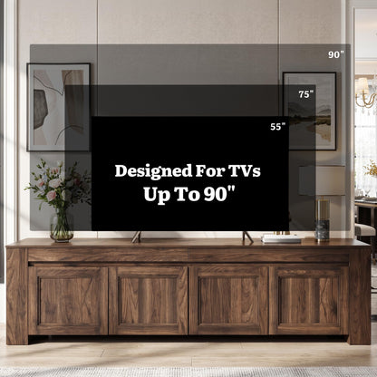YITAHOME 80 inch TV Stand for up to 90 inch TVs, Farmhouse Entertainment Center with Storage Doors and Shelves, Media Console Table with Cable Holes for Living Room, Dark Walnut