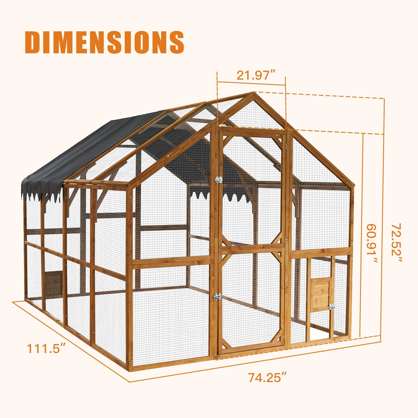KEIKI Chicken Coop, 9.3 x 6.2 x 6 FT, Large Wooden Chicken Run with Waterproof Cover, Outdoor Walk-in Hen House, for Backyard Farm, Yellow