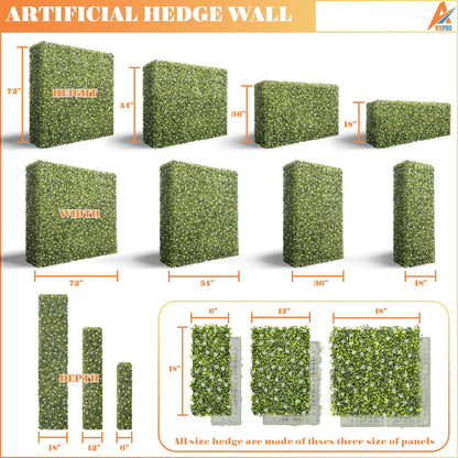 AwnPro 36Wx54Hx12D inches Artificial Boxwood Hedge Wall | Artificial Plant Waterproof Durable Partition Wall | Partition Privacy Panel | Garden Office Partition Wall | (White Flower Decoration)