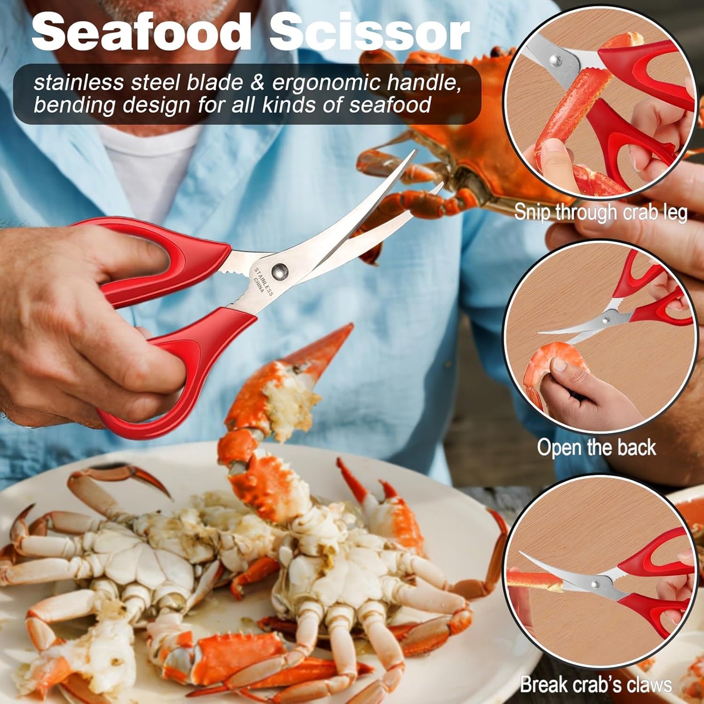 11 Set, Pcs Crab Crackers and Tools, Seafood Tools Crab Leg Cracker, Seafood Scissors, Condiment Cups, Crab Leg Forks