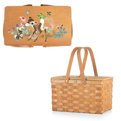 Picnic TIME Disney Bambi Poppy Personal Picnic Basket, Handwoven Wicker Lunch Basket with Removable Insulated Cooler, Retro Lunch Box for Office Picnics and Concerts (Beige)
