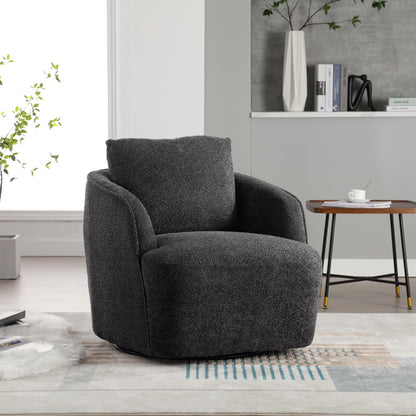 KEIKI 30" Boucle Round Accent Oversized Single Sofa Chair with High Resilience Cushion, Modern Style Upholstered Swivel Accent Barrel Chair, Lounge Armchair, Easy Assembly, for Living Room, Charcoal