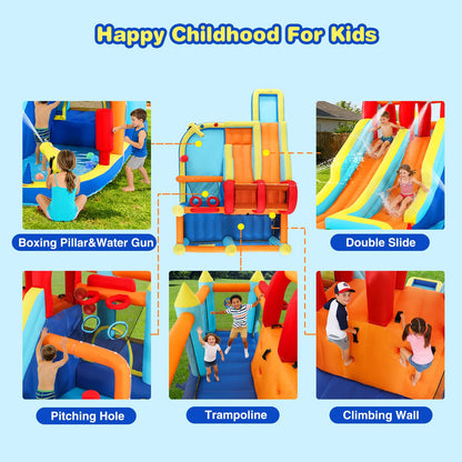 JOYLDIAS Inflatable Water Slide Park, Giant Bounce House with 450W Blower, Climbing Wall, Dual Basketball Hoops & Ring Toss Games - Outdoor Backyard Jumper for Kids Ages 3+