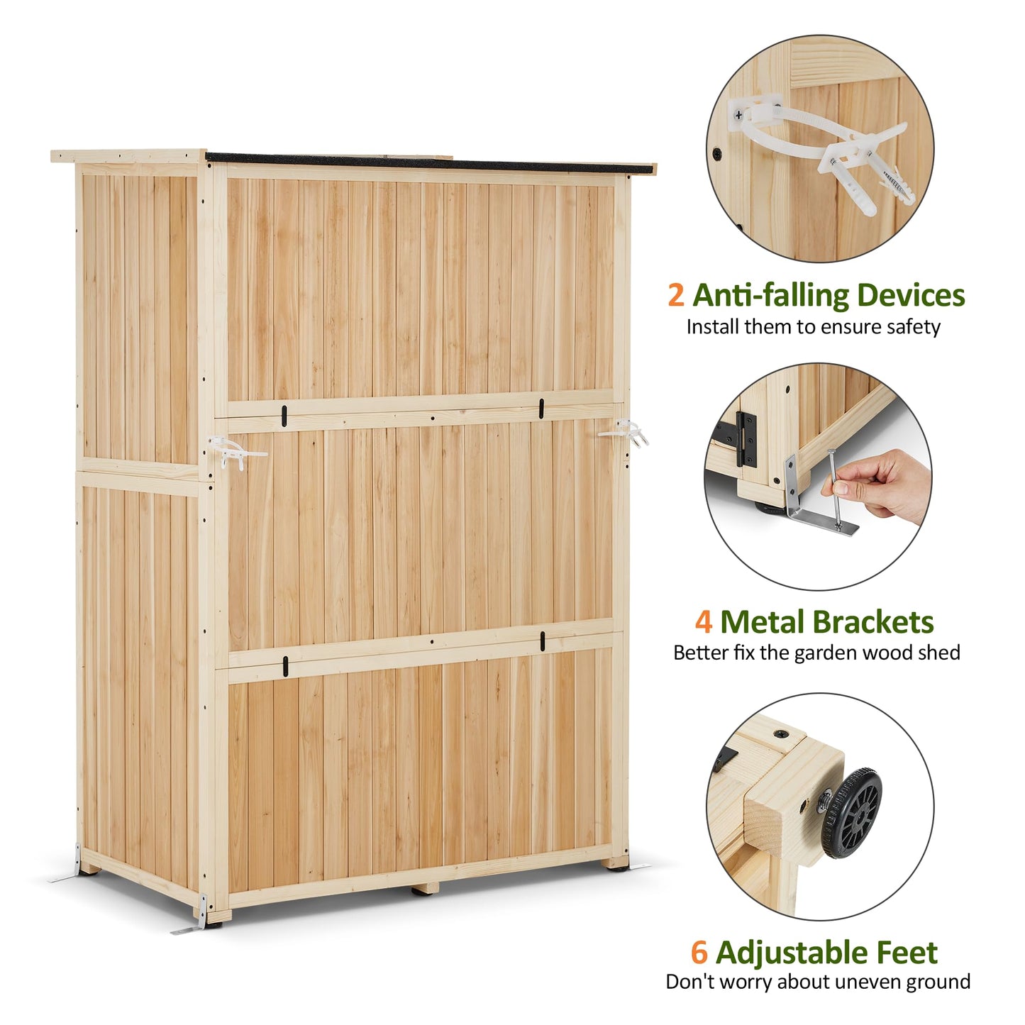 MCombo Large Wooden Outdoor Storage Cabinet with 2 Shelves, Oversize Garden Storage Shed with Lock, Tool Shed for Patio Yard Lawn, 1911 (Beige)