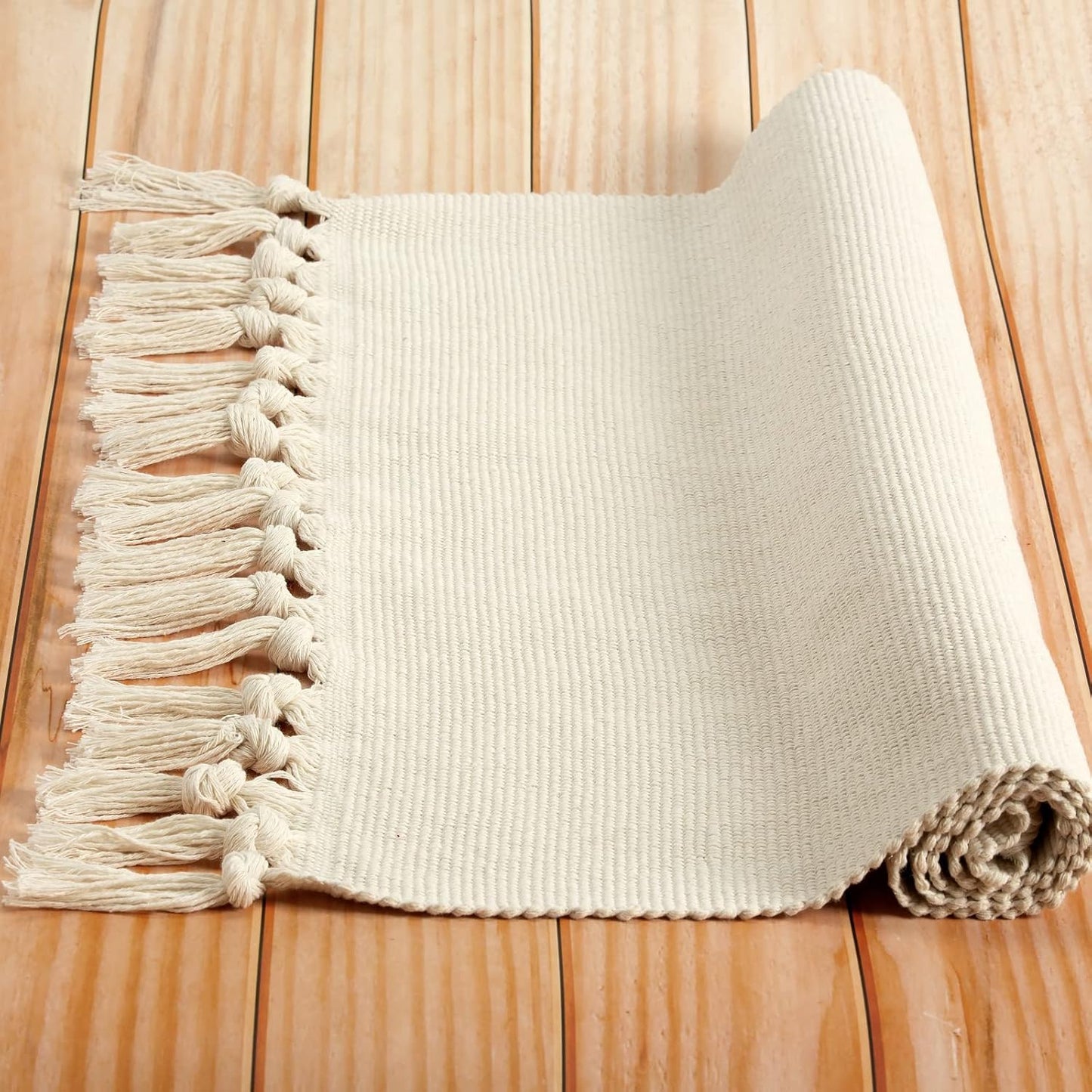 Boho Bathroom Rug, 2'x3', Hand Woven Tassel Solid Color Area Rug, Washable Bedroom Runner for Laundry Kitchen