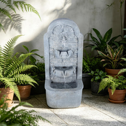 Solarbloom 30.3" H Outdoor Water Fountain, Freestanding Waterfall with LED Lights, Floor-Standing Water Feature for Patio, Garden, Backyard, Porch, Home Decor