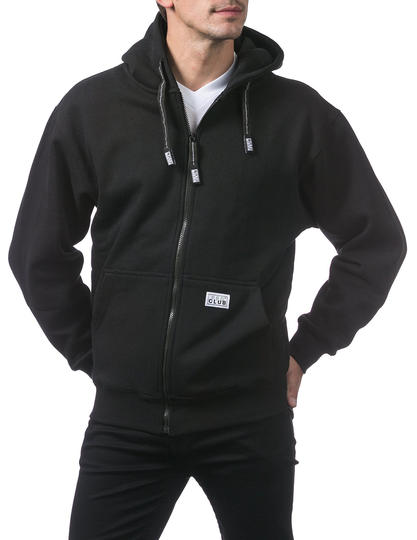 Pro Club Men's Heavyweight Full Zip Fleece Hoodie, Black, Large