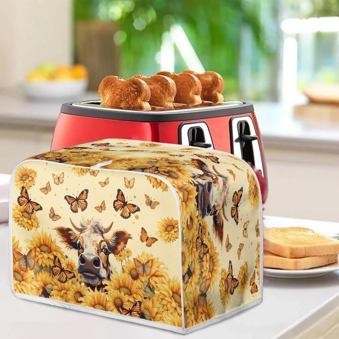 Sunflower Butterfly Printed Toaster Cover, Anti-Dust and Fingerprint, Decorative Kitchen Small Appliance Cover