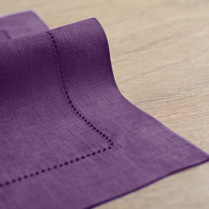 Solino Home Purple Linen Napkins Set of 6-100% Pure Linen Hemstitch Dinner Napkins 20 x 20 Inch for Mothers Day, Spring, Summer - Classic Hemstitch