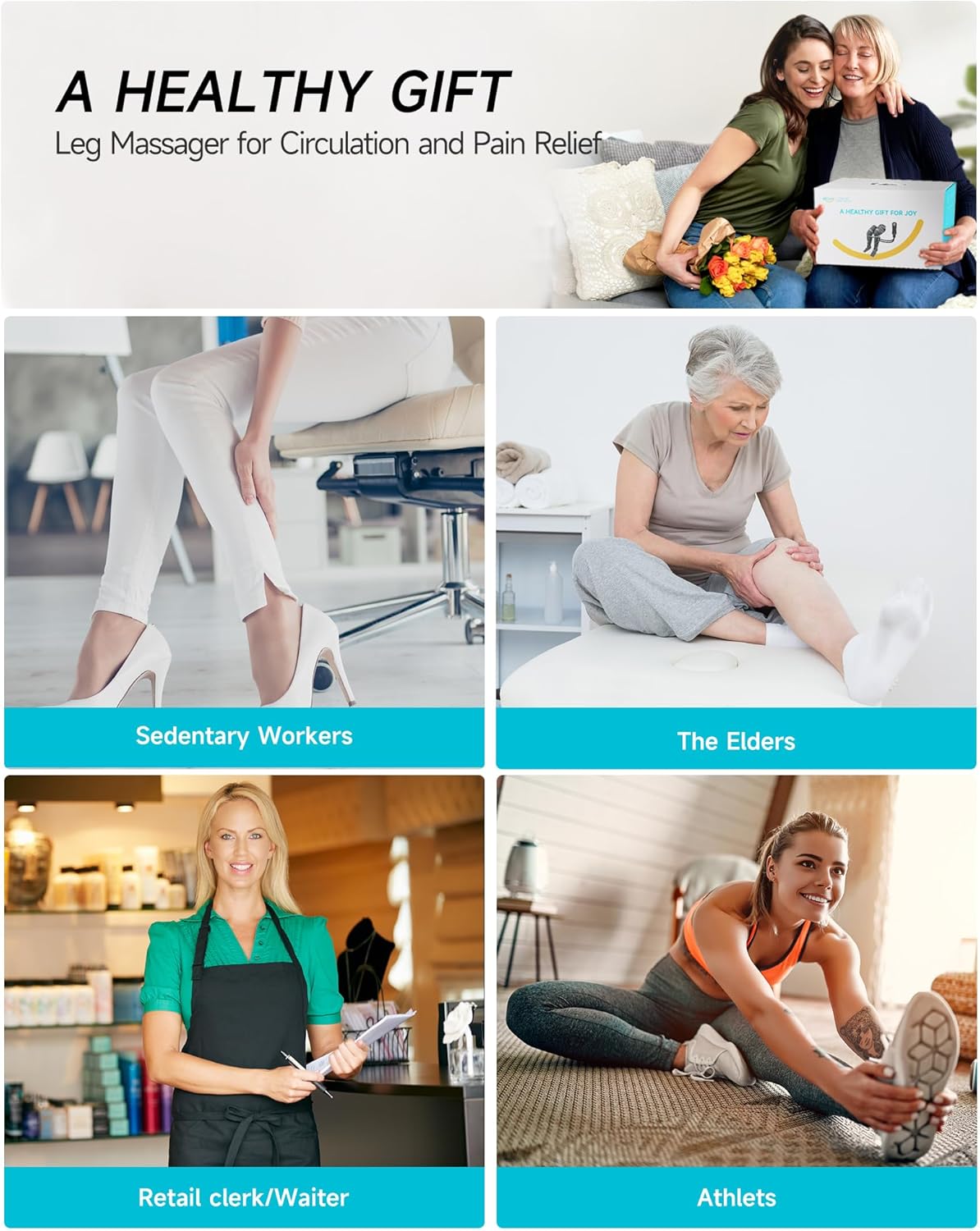 ALLJOY Leg Massager for Circulation and Pain Relief FSA, Christmas Gifts for Men Women Dad Mom, Leg Massager with Heat and Compression, 2 Heat 5 Modes 4 Intensities 4 Extenders