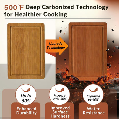 Snuvid Set 3, Bamboo Cutting Board of Wood Cutting Boards for Kitchen with Juice Grooves, Durable Chopping Board