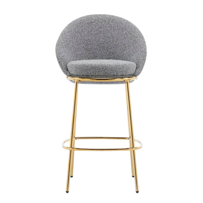 Christopher Knight Home Dudley Barstool Set of 2, Metal Bar Stools for Kitchen Island, Boucle Fabric Accent Chair for Bar Table, Modern Counter Stools with Footrest and Backrest, Gray and Gold