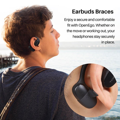TOZO OpenEgo Open Ear Earbuds Bluetooth Headphones, 5.3 Bluetooth Sport Earbuds with Earhooks for 80Hrs Playtime,32 EQ Modes, Digital Display, Clear Calls, Comfortable Wear for Running, Work, Black