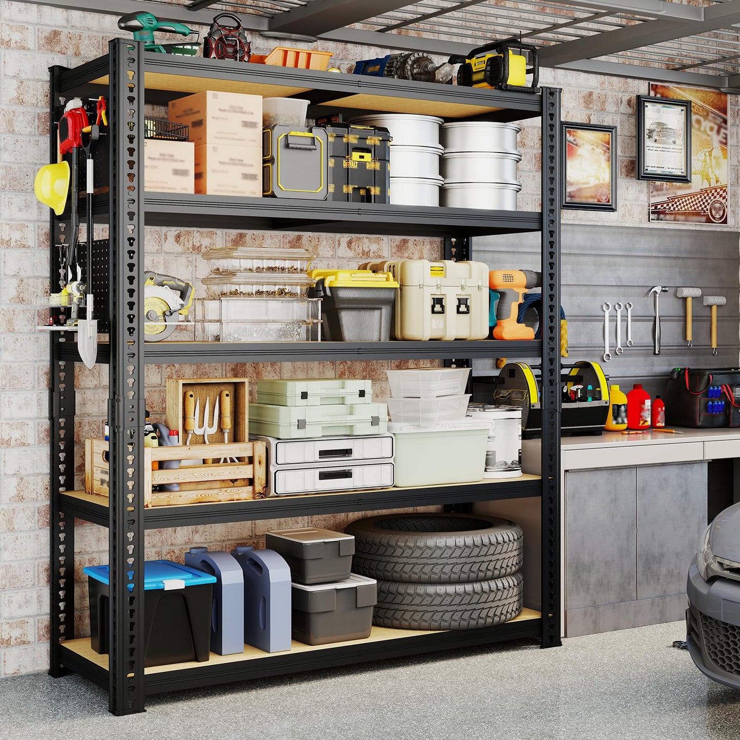 ZEUKMXOO 40''W Garage Storage Shelves, Storage Racks Shelving Units, Storage Shelves Heavy Duty, Adjustable Metal Shelves with 2 Pegboards for Basement, Warehouse, Pantry, Closet, Kitchen, 2200 LBS