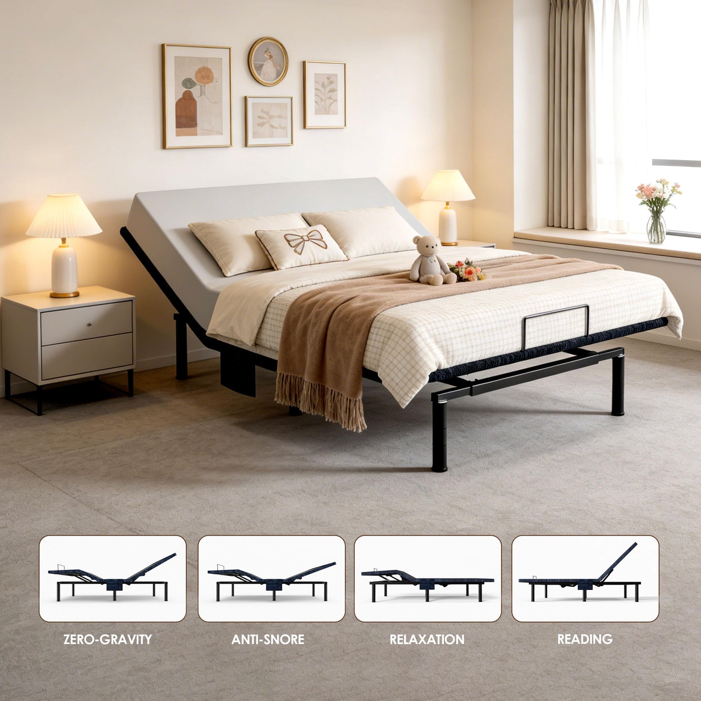 Zhumeiling Patented Design Smart Adjustable Bed Frame, Twin XL Adjustable Base with Quiet Motor, Zero Gravity & Anti-Snore, Easy Assembly, Heavy-Duty Metal Support, Suitable for Bedroom & Elderly Use