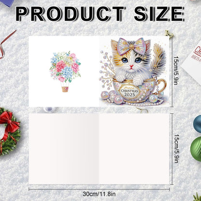 JZHYOAN 6Pcs Cat Diamond Art Card with Envelopes DIY Animal Diamond Painting Cards Birthday Greeting Cards for Holidays Celebrations Crystal Arts Craft Gem Art Gem Painting Mosaic Kit for Adults