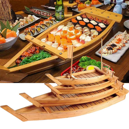 Extra Large Sushi Boat Serving Tray Japanese Sushi Plate Bamboo Charcuterie Board Sushi Roll Tray for Decor for Restaurantware Party(Bamboo/2.6FT)