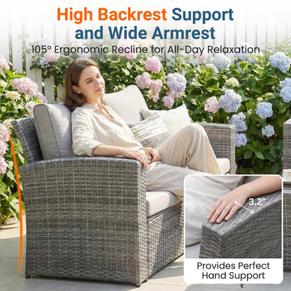 Wisteria Lane Patio Furniture Set, Wicker Outside Outdoor Furniture for All Weather, Patio Sofa with High Backrest Support and Wide Armrest for Backyard, Balcony, Deck, Porch, Ash Gray